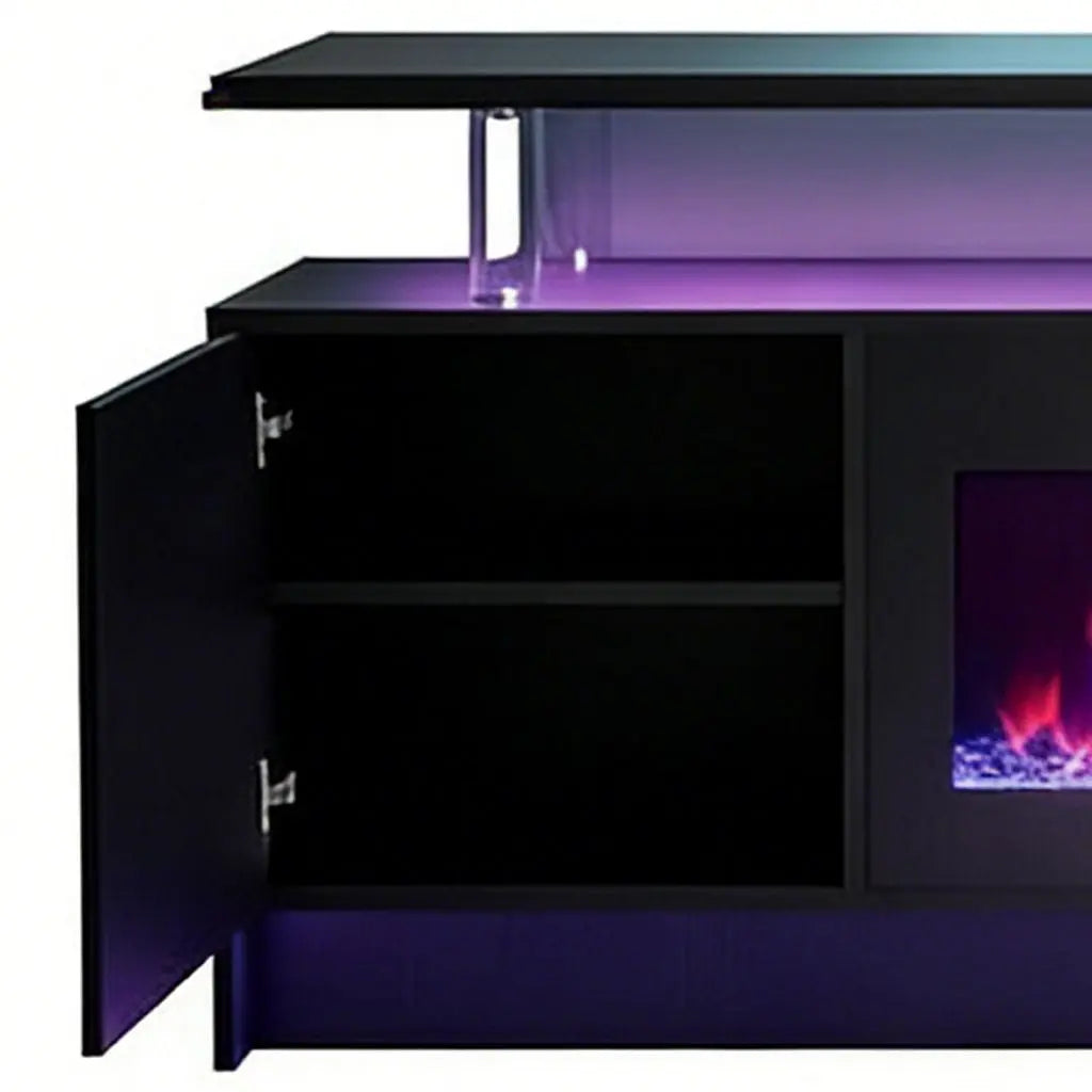 80" Black Wood Fireplace Entertainment Center With Fireplace Homeroots Living Room