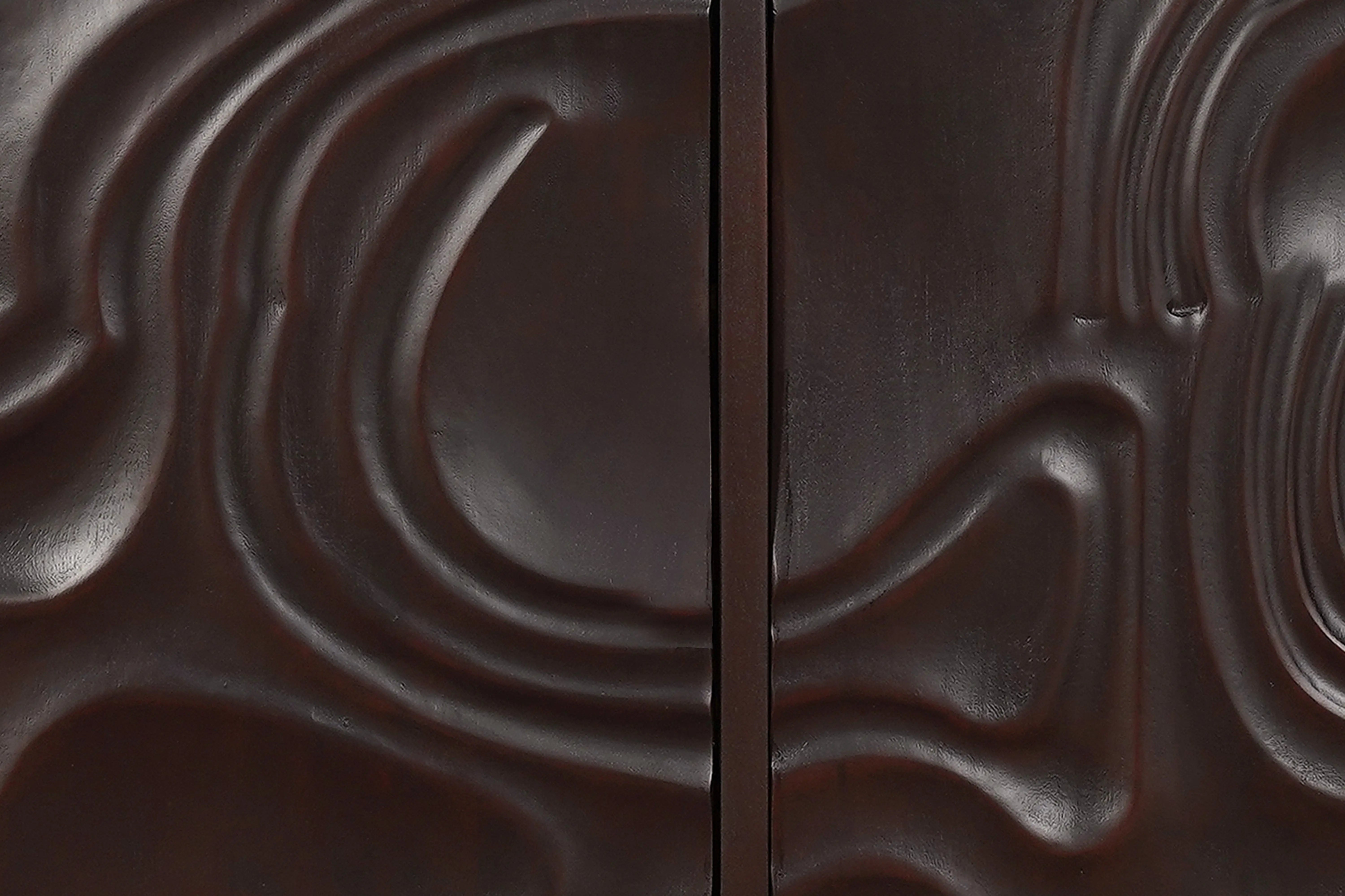 80" Dark Brown Solid Wood Carved Abstract Sideboard with Four Doors Homeroots Kitchen & Dining