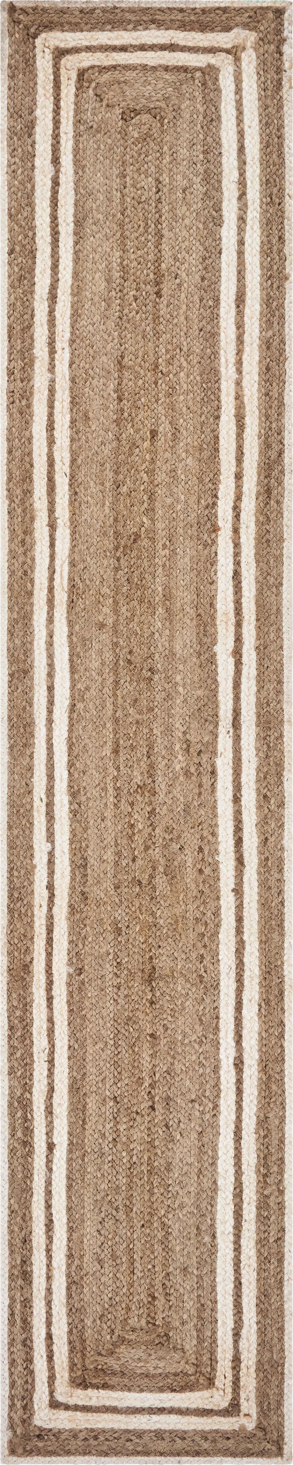 80" Natural And Cream Geometric Bordered Jute Table Runner Homeroots Kitchen & Dining