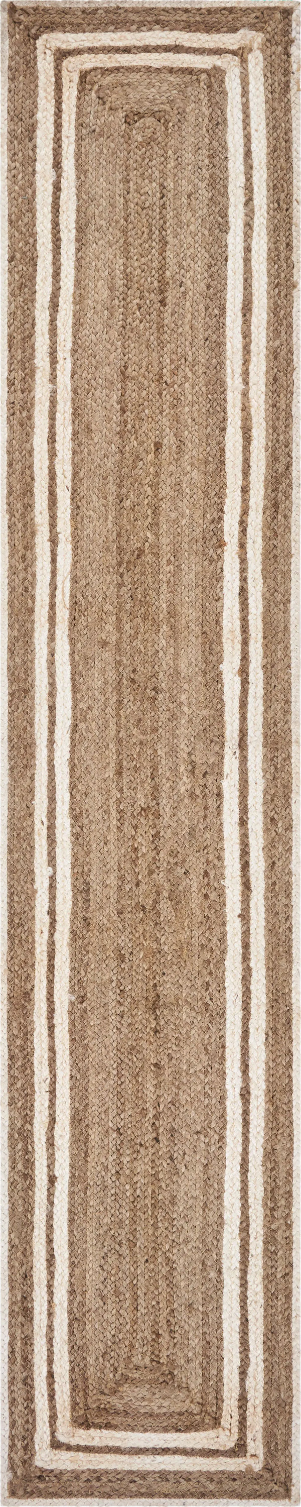 80" Natural And Cream Geometric Bordered Jute Table Runner Homeroots Kitchen & Dining