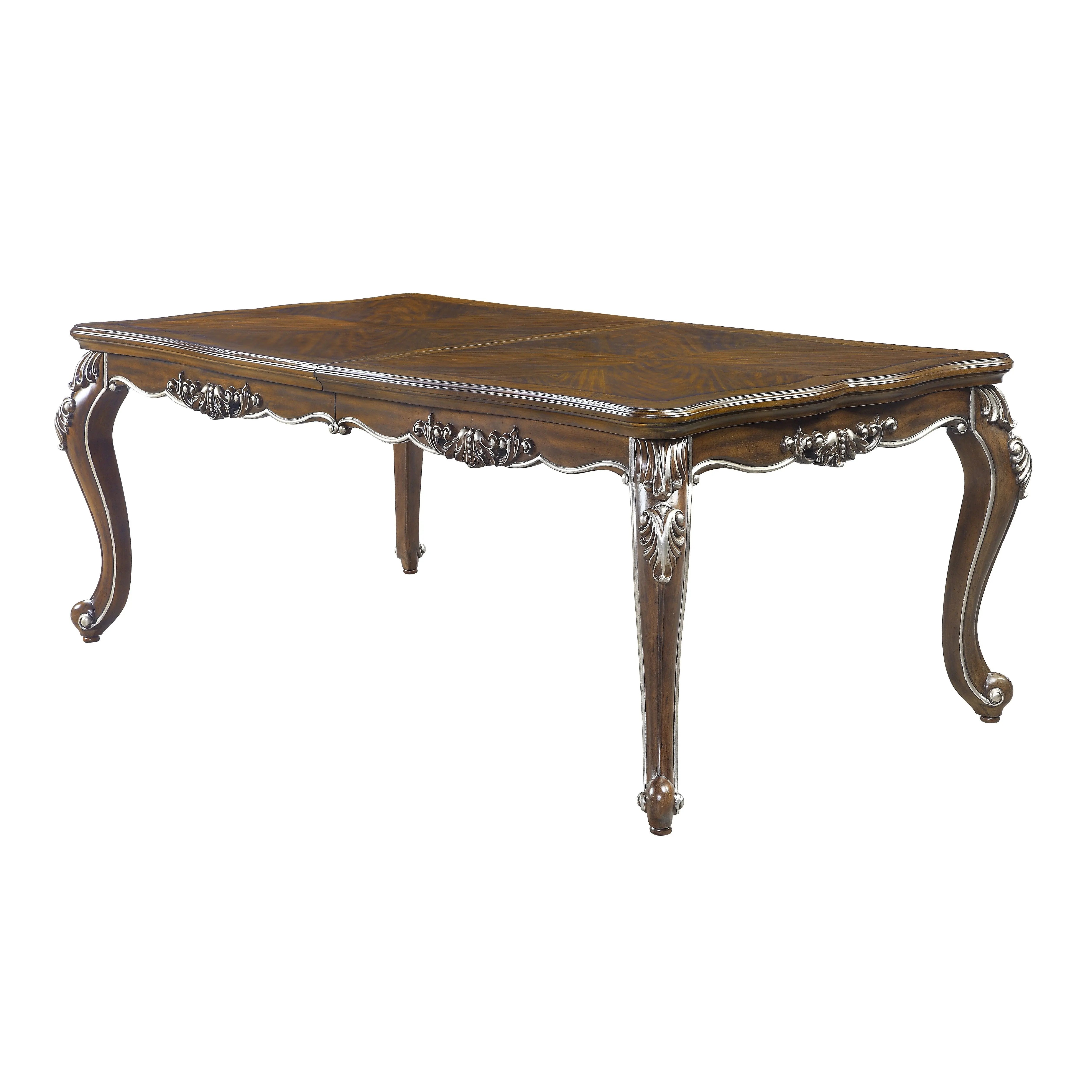 80" Oak and Silver Wood Removable Leaf Extendable Dining Table Homeroots Kitchen & Dining