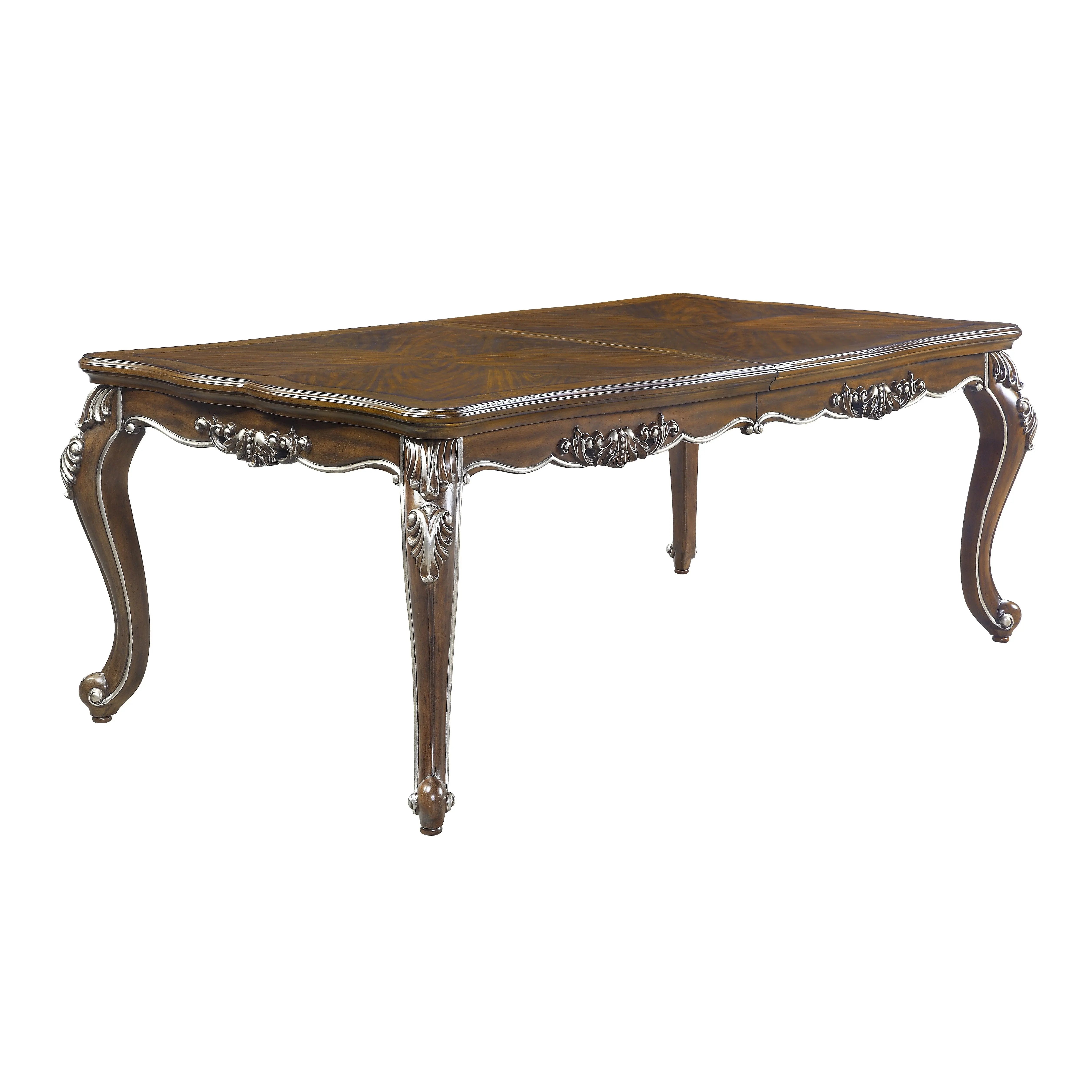 80" Oak and Silver Wood Removable Leaf Extendable Dining Table Homeroots Kitchen & Dining