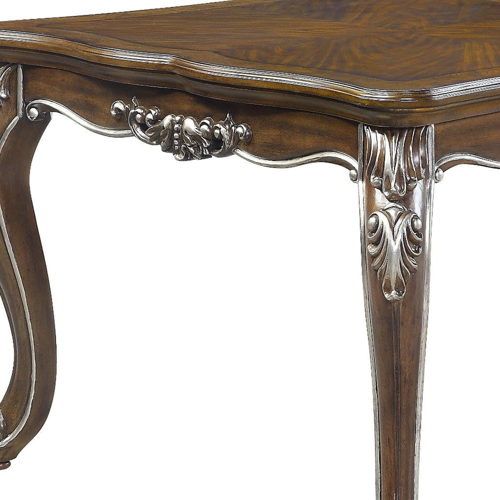 80" Oak and Silver Wood Removable Leaf Extendable Dining Table Homeroots Kitchen & Dining