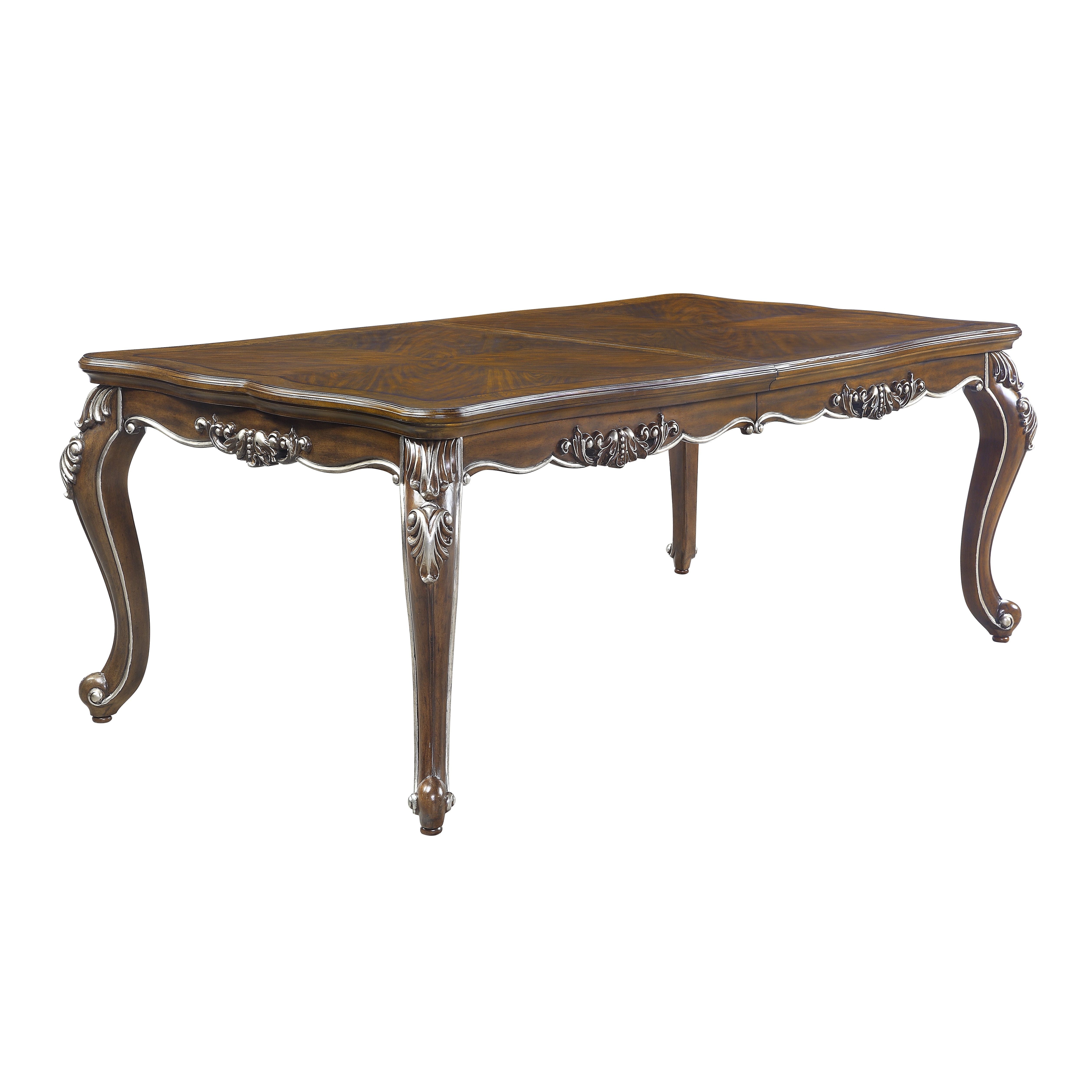 80" Oak and Silver Wood Removable Leaf Extendable Dining Table Homeroots Kitchen & Dining