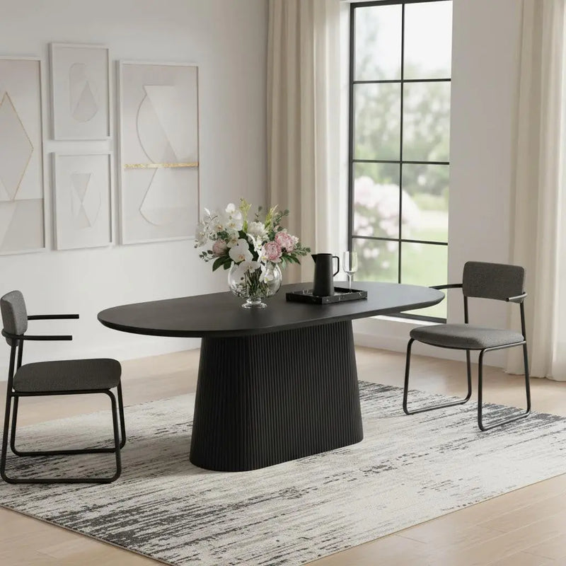 81" Black Wood Pedestal Base Oval Dining Table Homeroots Kitchen & Dining