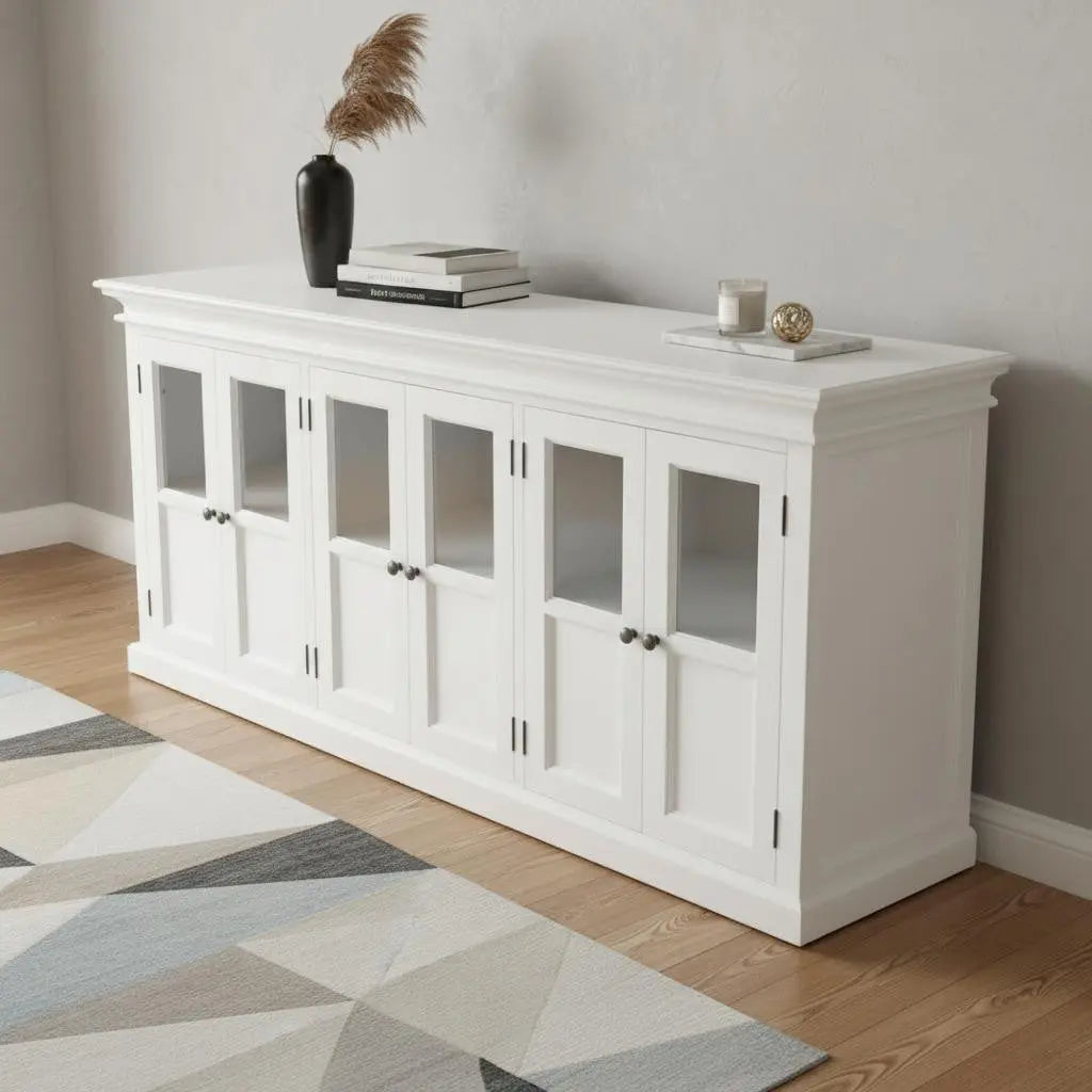 82" White Solid Wood Buffet Table With Six Doors Homeroots Kitchen & Dining
