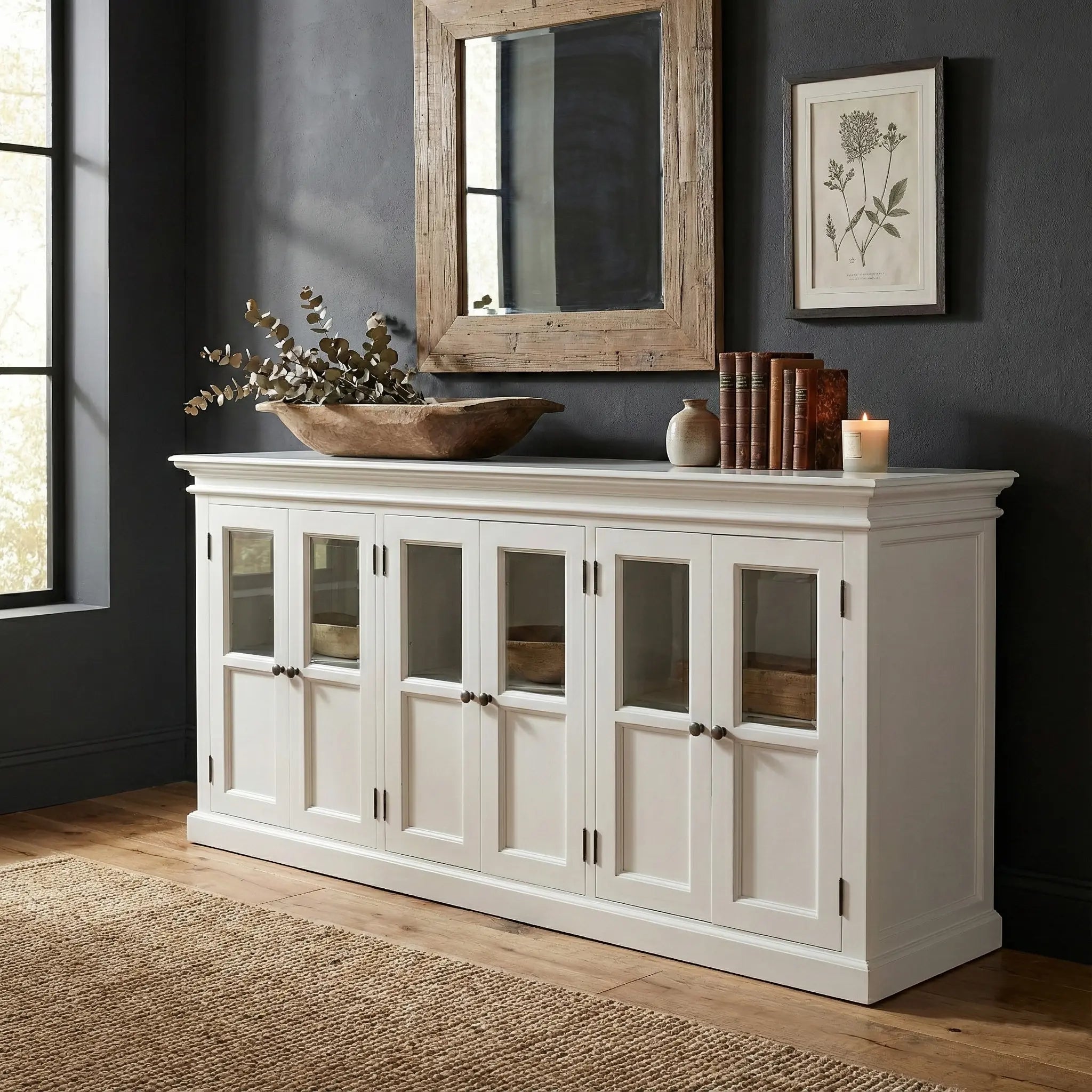 82" White Solid Wood Buffet Table With Six Doors Homeroots Kitchen & Dining