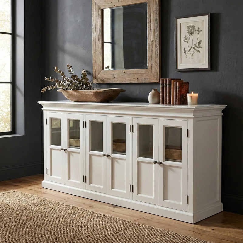 82" White Solid Wood Buffet Table With Six Doors Homeroots Kitchen & Dining