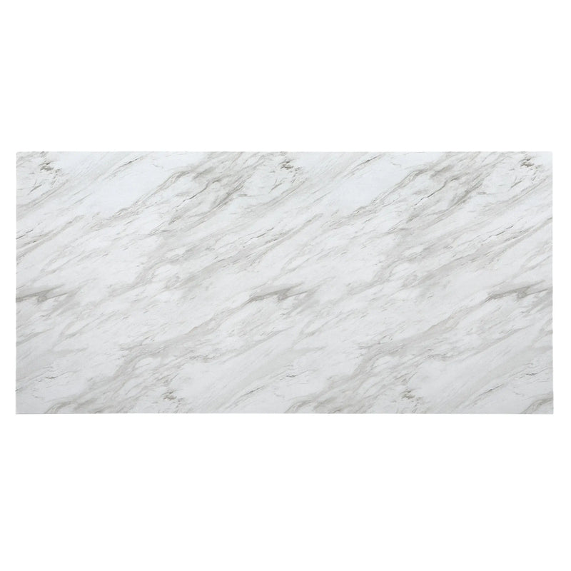 82" White and Natural Faux Marble and Wood Double Pedestal Base Dining Table Homeroots Kitchen & Dining