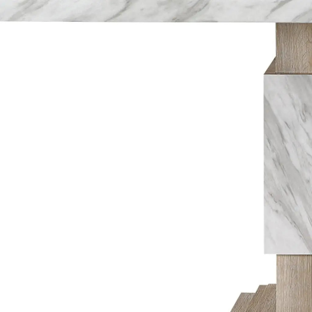 82" White and Natural Faux Marble and Wood Double Pedestal Base Dining Table Homeroots Kitchen & Dining