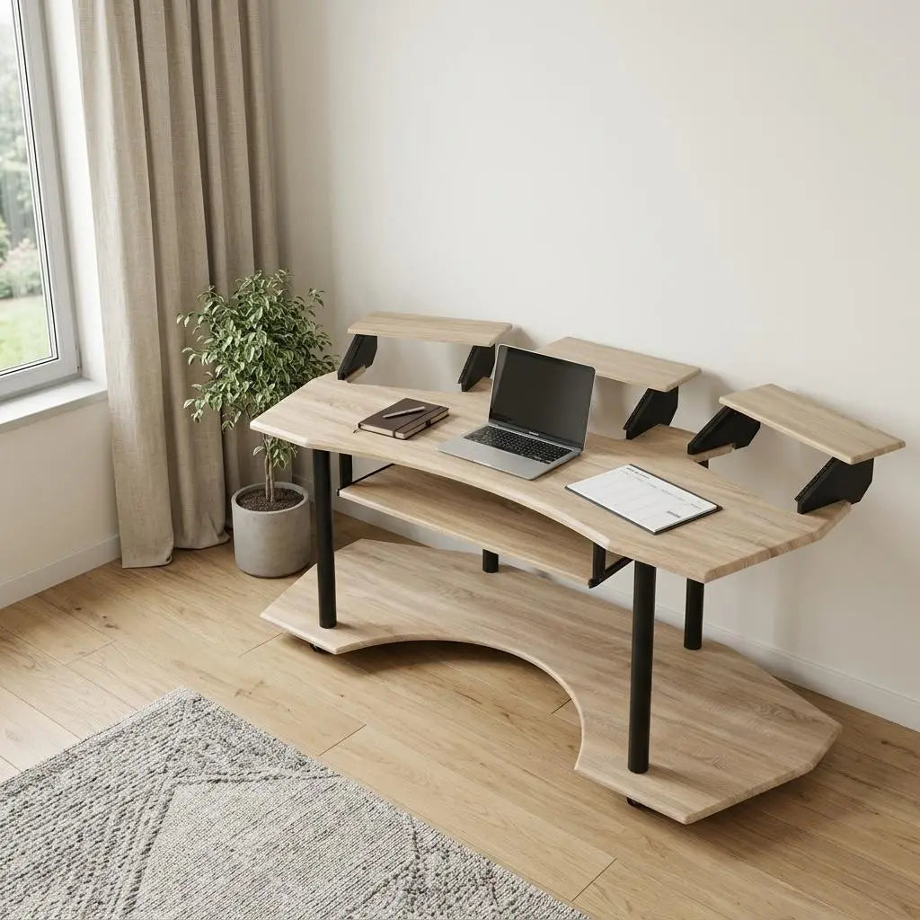 83" Natural and Black Music Recording Studio Desk Homeroots Office