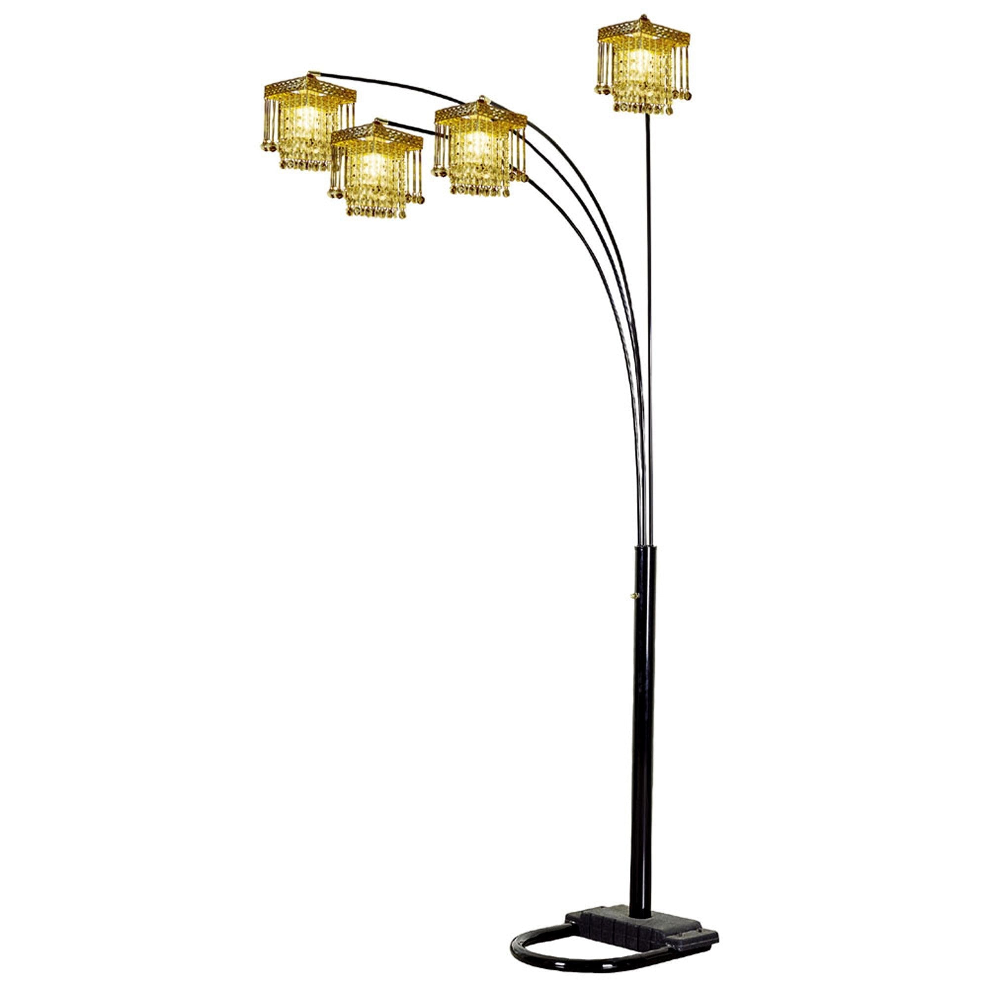 84" Black Four Light Arc Floor Lamp With Clear Crystal Glass Chandelier Shade - GreatEagleInc