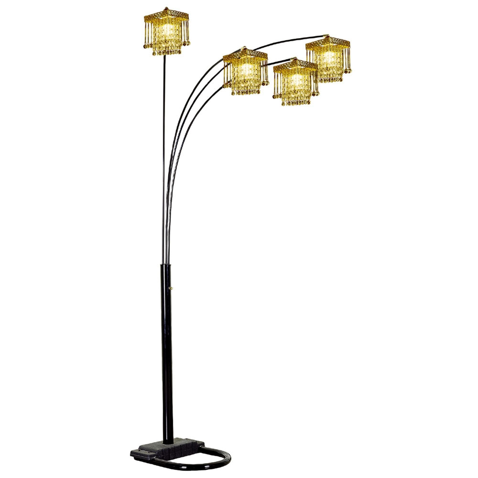 84" Black Four Light Arc Floor Lamp With Clear Crystal Glass Chandelier Shade - GreatEagleInc