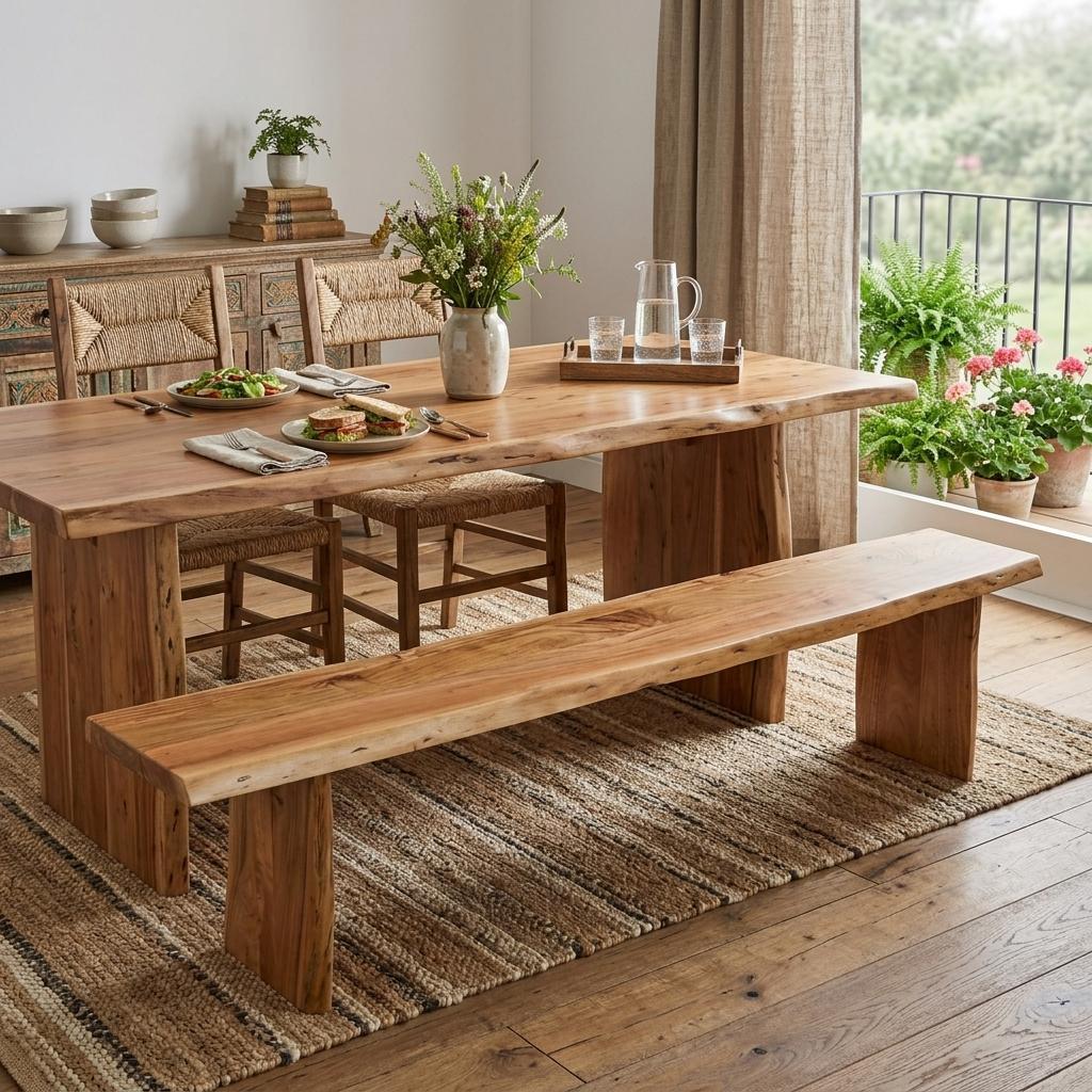 84" Brown Solid Wood Live Edge Dining Bench Homeroots Living Room