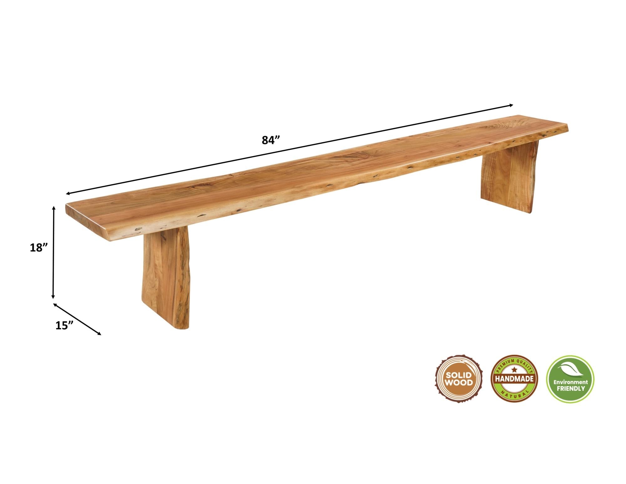 84" Brown Solid Wood Live Edge Dining Bench Homeroots Living Room
