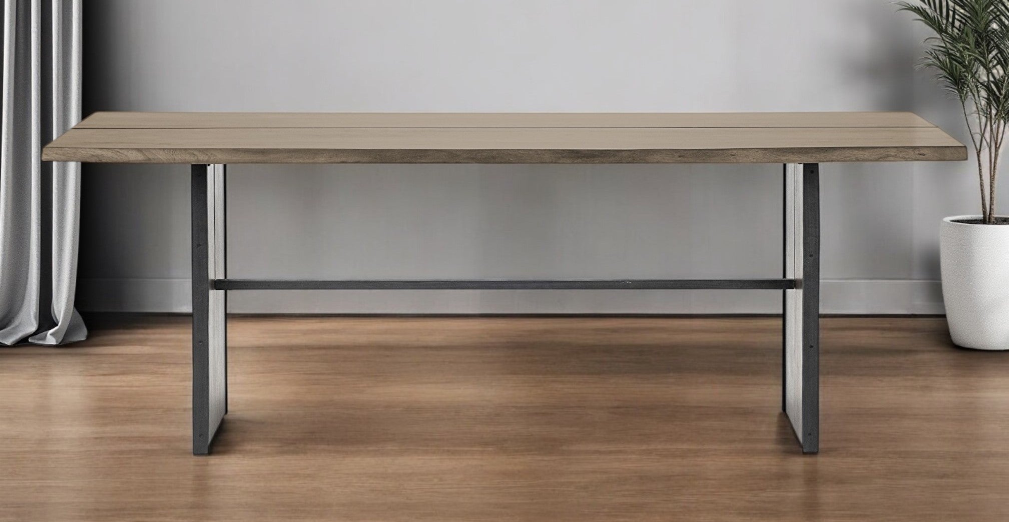 84" Brown Solid Wood Sled Base Dining Table - GreatEagleInc
