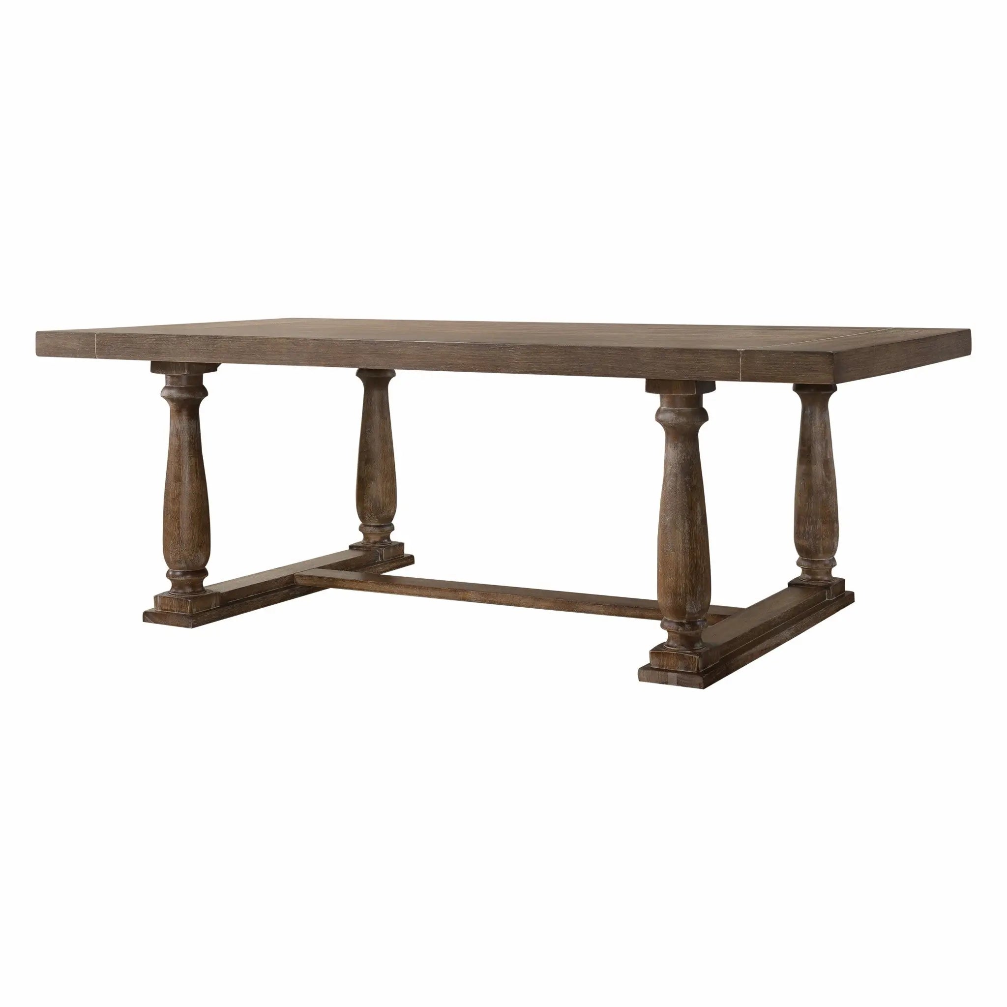 84" Brown Solid Wood Trestle Base Dining Table Homeroots Kitchen & Dining