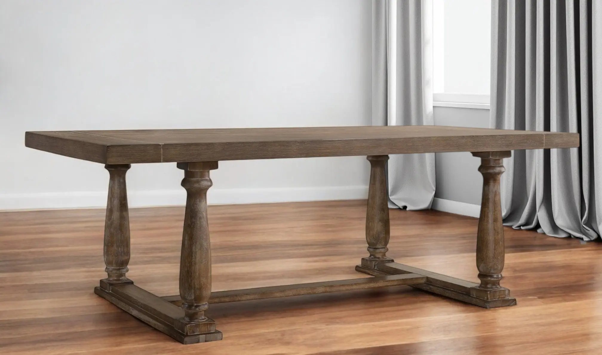 84" Brown Solid Wood Trestle Base Dining Table Homeroots Kitchen & Dining