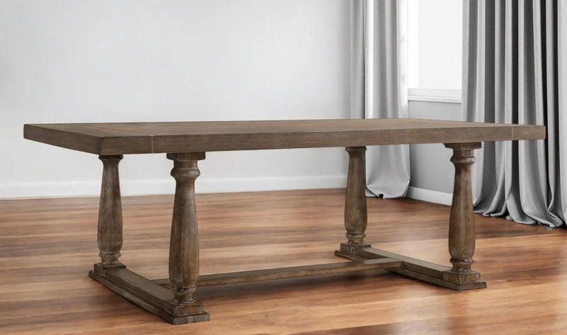 84" Brown Solid Wood Trestle Base Dining Table Homeroots Kitchen & Dining