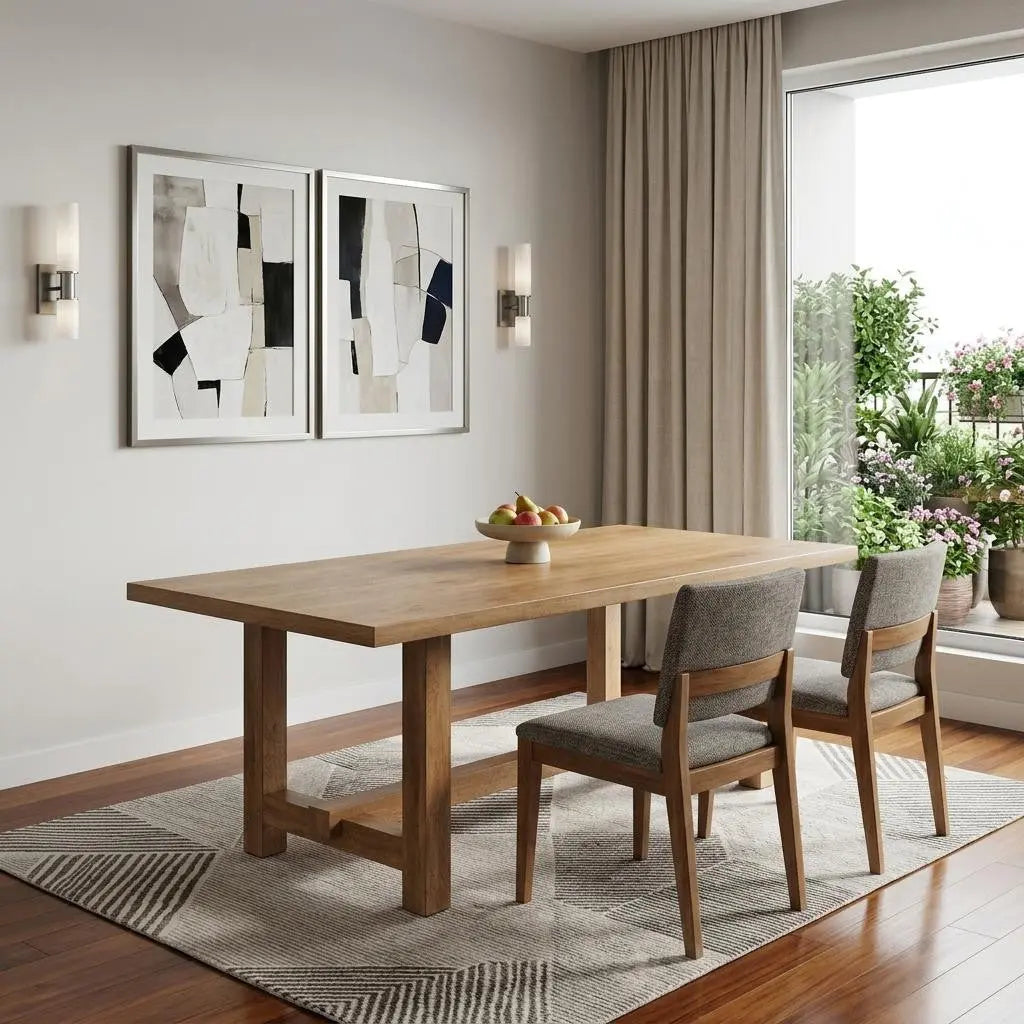 84" Brown Solid Wood Trestle Base Dining Table Homeroots Kitchen & Dining