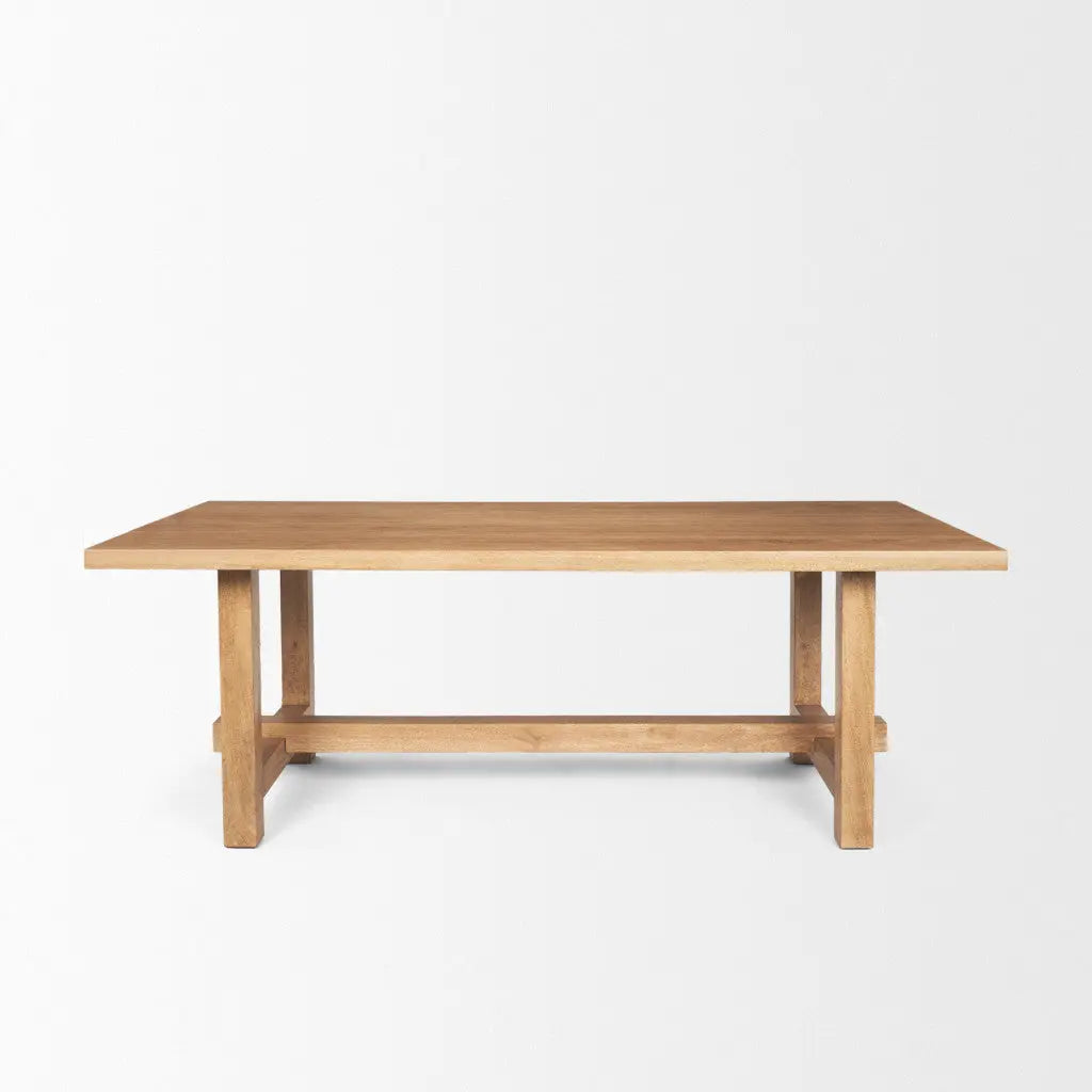 84" Brown Solid Wood Trestle Base Dining Table Homeroots Kitchen & Dining