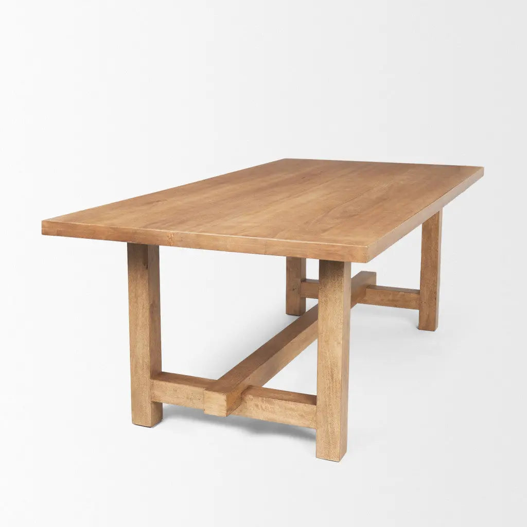84" Brown Solid Wood Trestle Base Dining Table Homeroots Kitchen & Dining