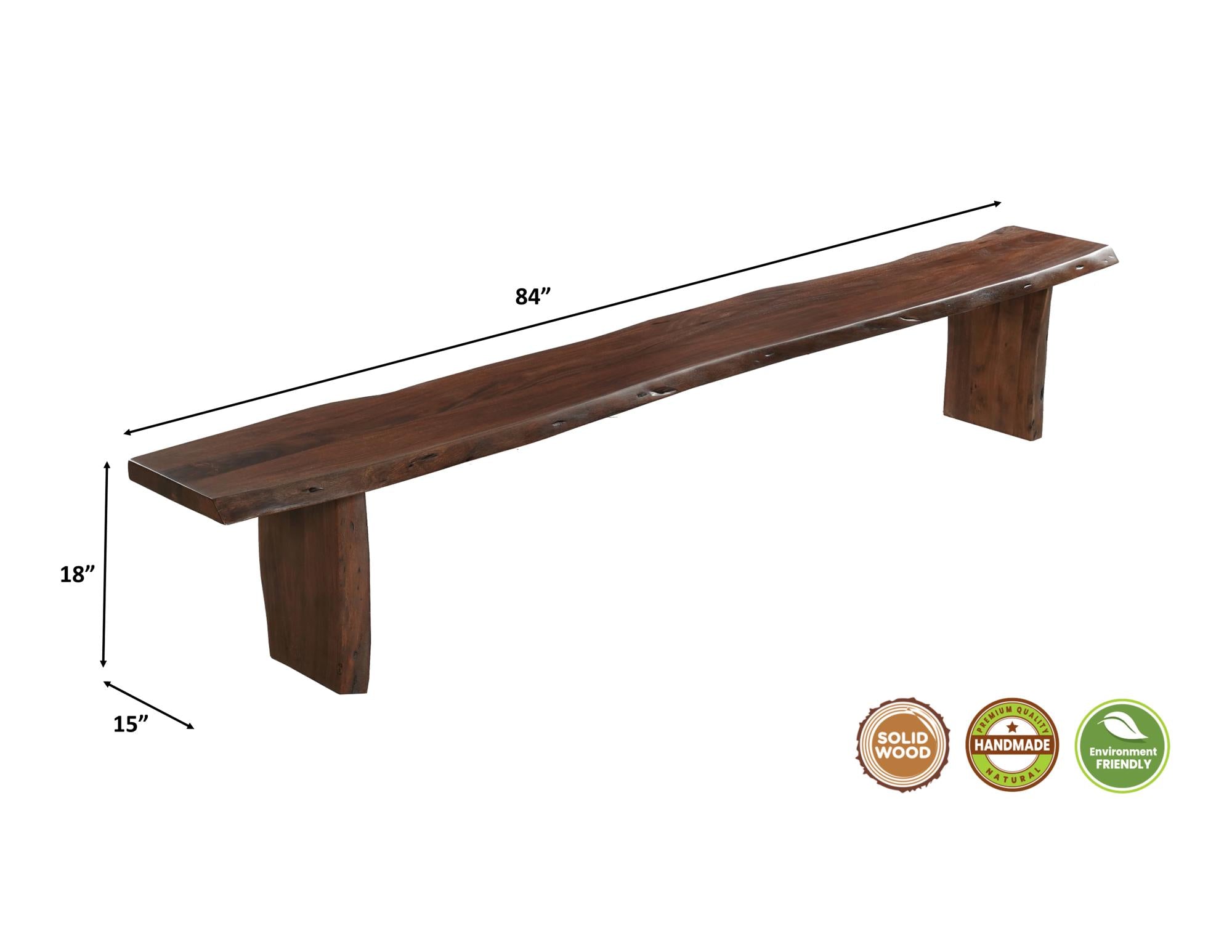 84" Dark Brown Solid Wood Live Edge Dining Bench Homeroots Living Room