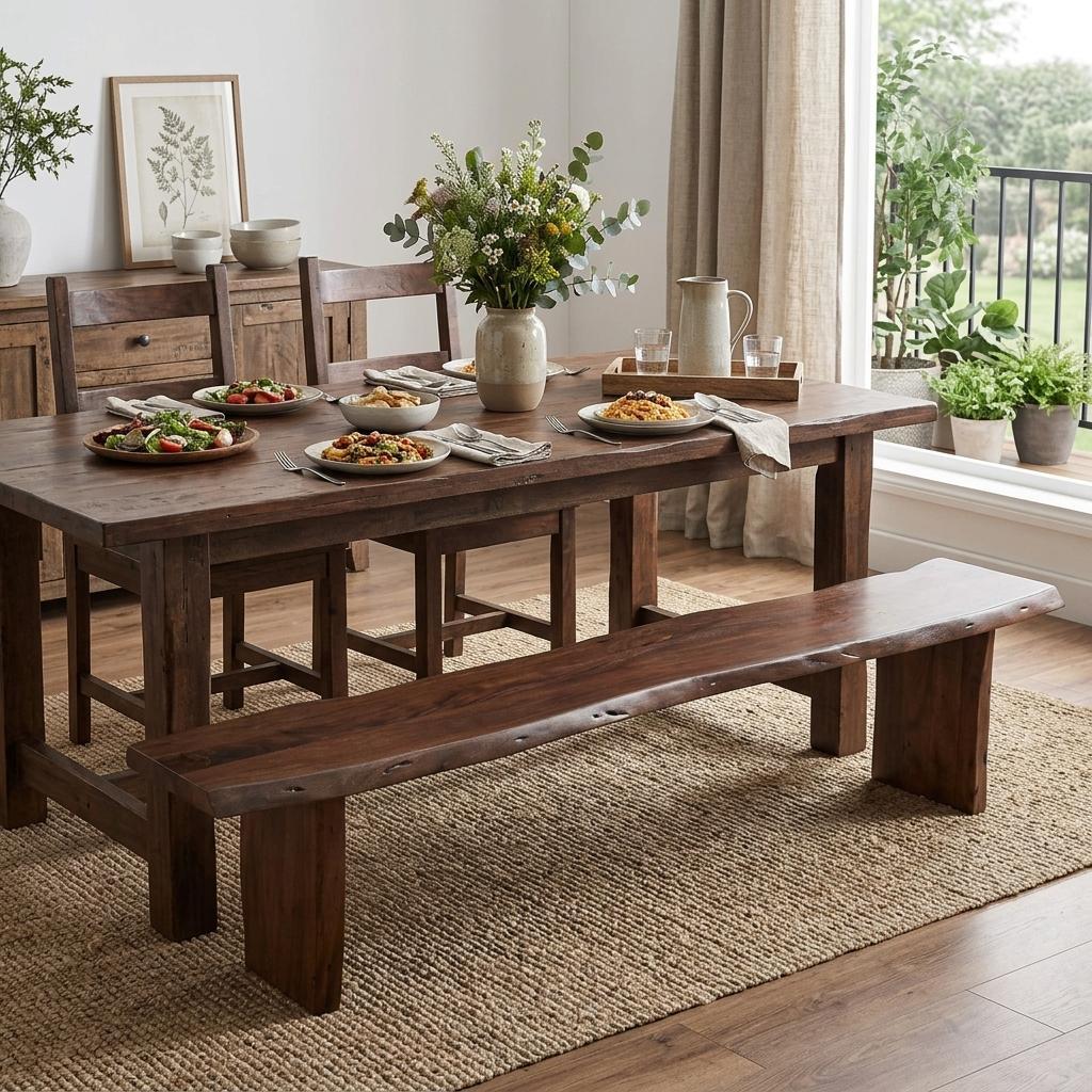 84" Dark Brown Solid Wood Live Edge Dining Bench Homeroots Living Room