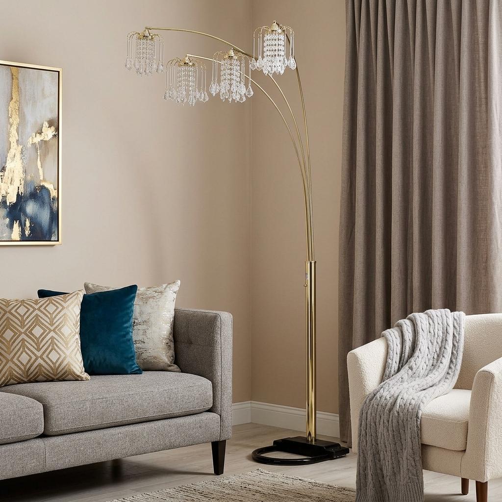 84" Gold Four Light Tree Floor Lamp With Clear Glass Novelty Shade Homeroots Lighting