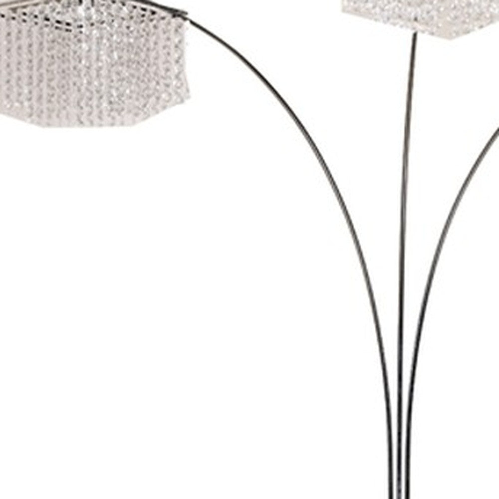84" Silver Three Light Arched Floor Lamp With Clear Crystal Square Shade - GreatEagleInc