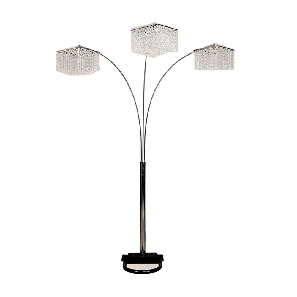 84" Silver Three Light Arched Floor Lamp With Clear Crystal Square Shade - GreatEagleInc