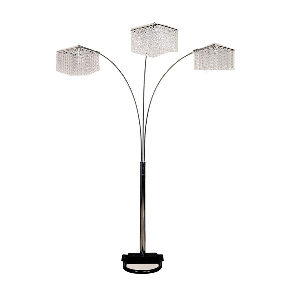 84" Silver Three Light Arched Floor Lamp With Clear Crystal Square Shade - GreatEagleInc