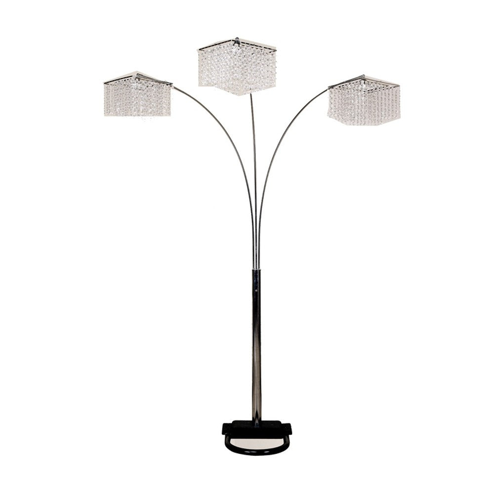 84" Silver Three Light Arched Floor Lamp With Clear Crystal Square Shade - GreatEagleInc