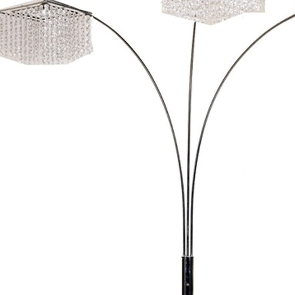 84" Silver Three Light Arched Floor Lamp With Clear Crystal Square Shade - GreatEagleInc