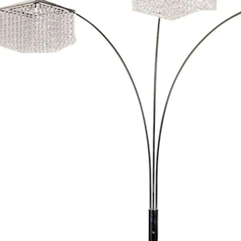 84" Silver Three Light Arched Floor Lamp With Clear Crystal Square Shade - GreatEagleInc