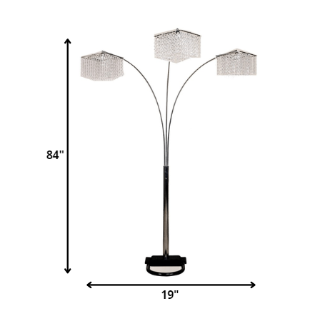 84" Silver Three Light Arched Floor Lamp With Clear Crystal Square Shade - GreatEagleInc