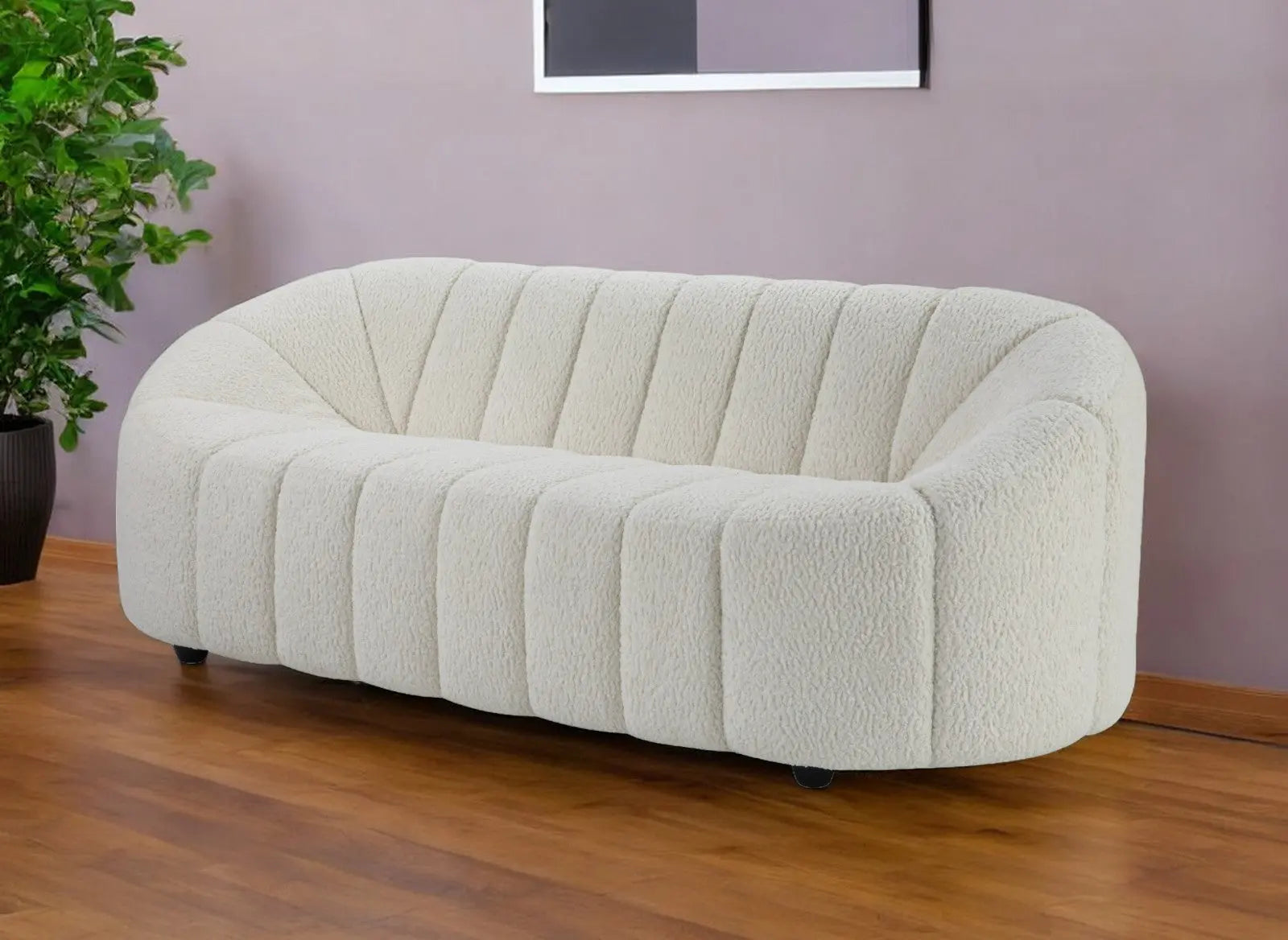 84" White Sherpa Sofa With Black Legs Homeroots Living Room