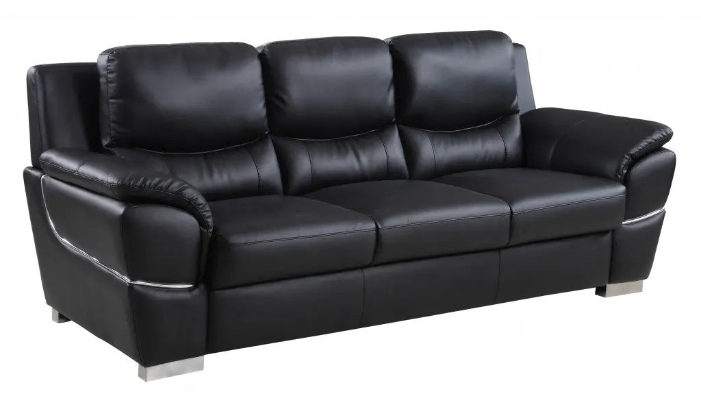 85" Black Leather Sofa With Silver Legs Homeroots Living Room