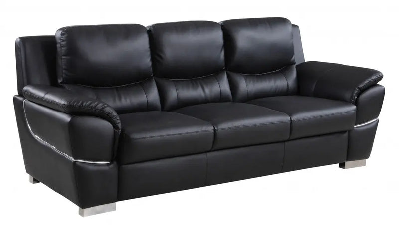 85" Black Leather Sofa With Silver Legs Homeroots Living Room