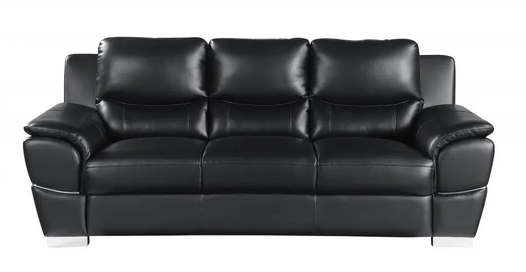 85" Black Leather Sofa With Silver Legs Homeroots Living Room
