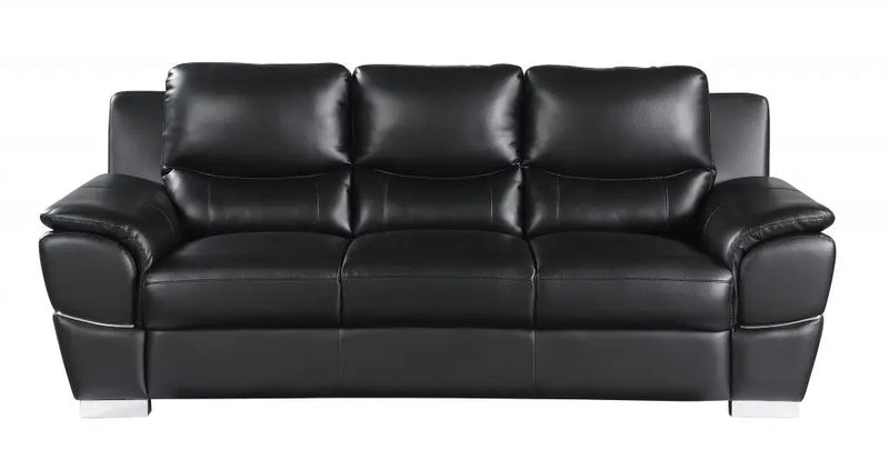 85" Black Leather Sofa With Silver Legs Homeroots Living Room