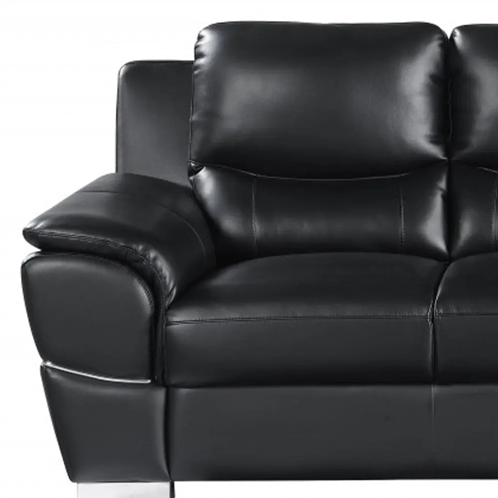 85" Black Leather Sofa With Silver Legs Homeroots Living Room