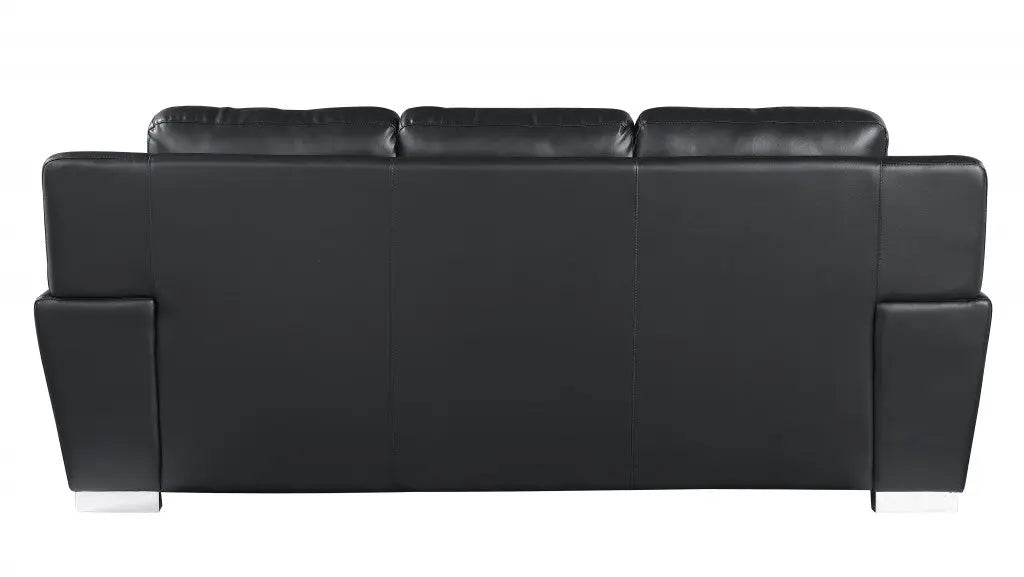 85" Black Leather Sofa With Silver Legs Homeroots Living Room