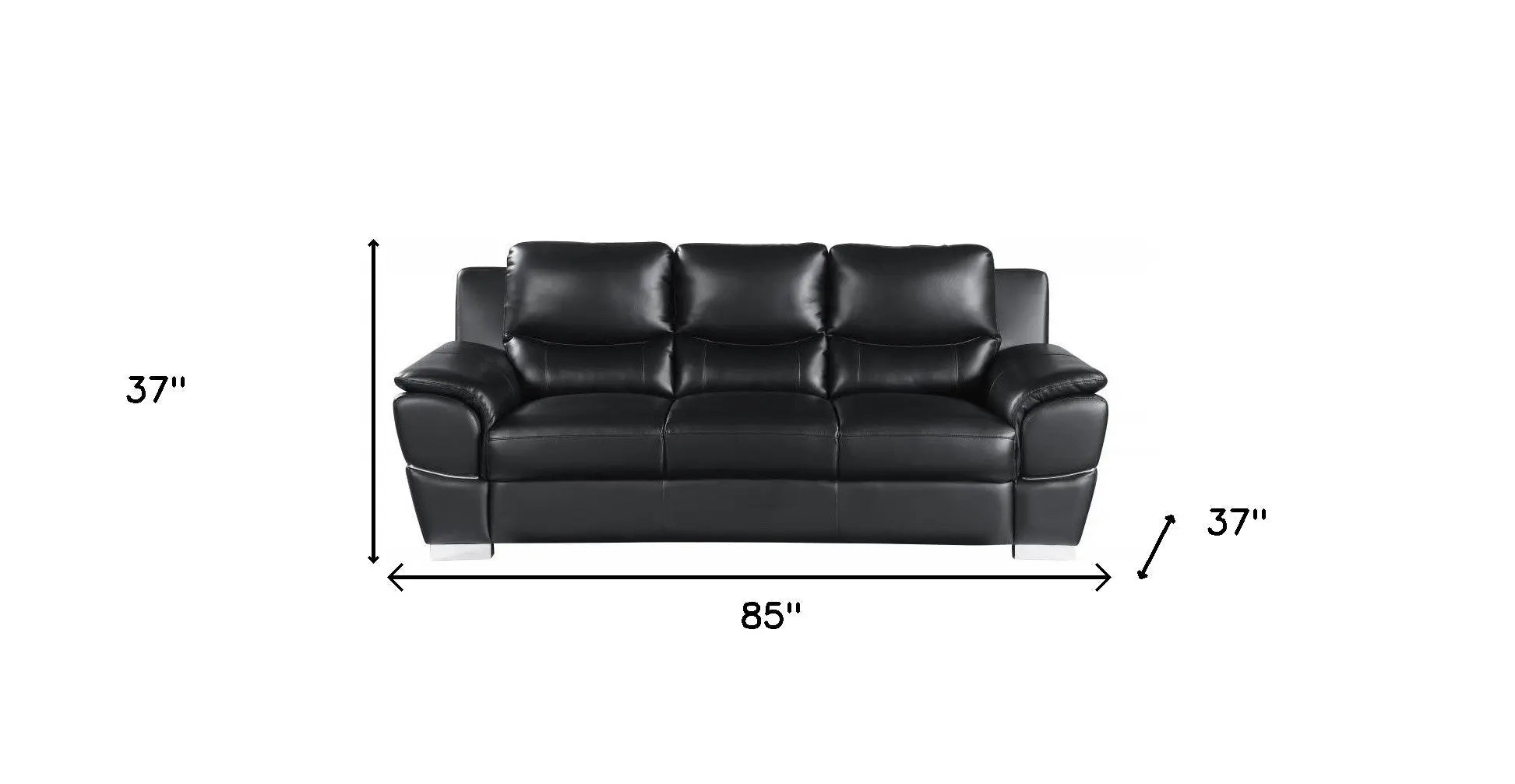 85" Black Leather Sofa With Silver Legs Homeroots Living Room
