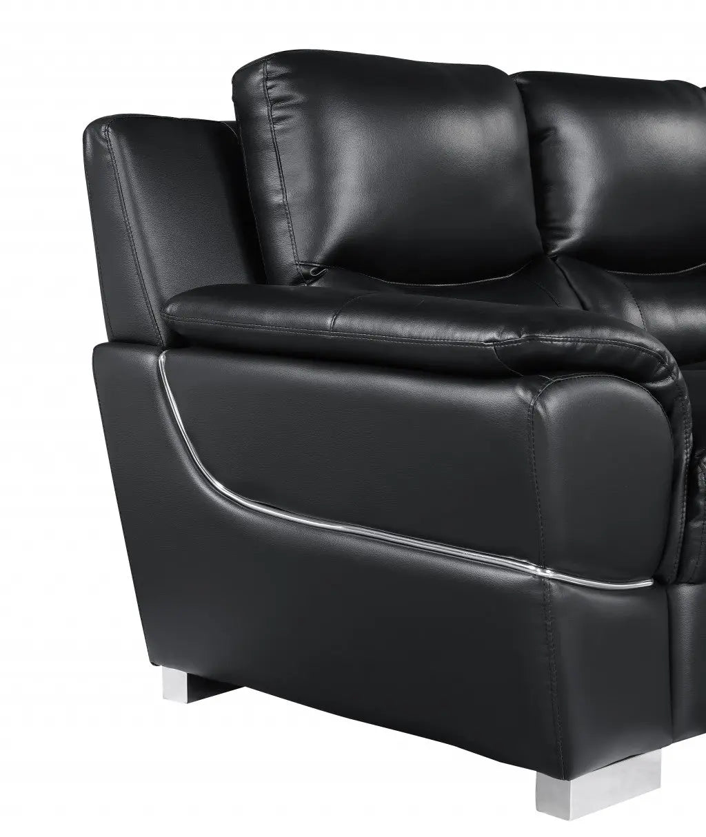85" Black Leather Sofa With Silver Legs Homeroots Living Room