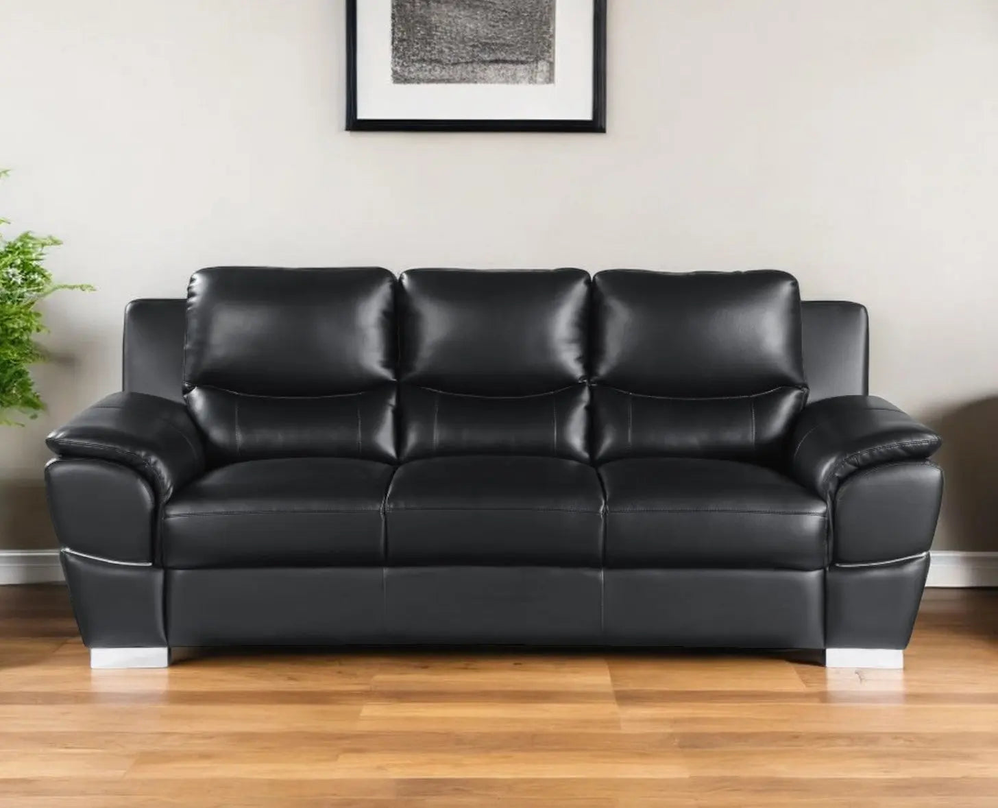 85" Black Leather Sofa With Silver Legs Homeroots Living Room