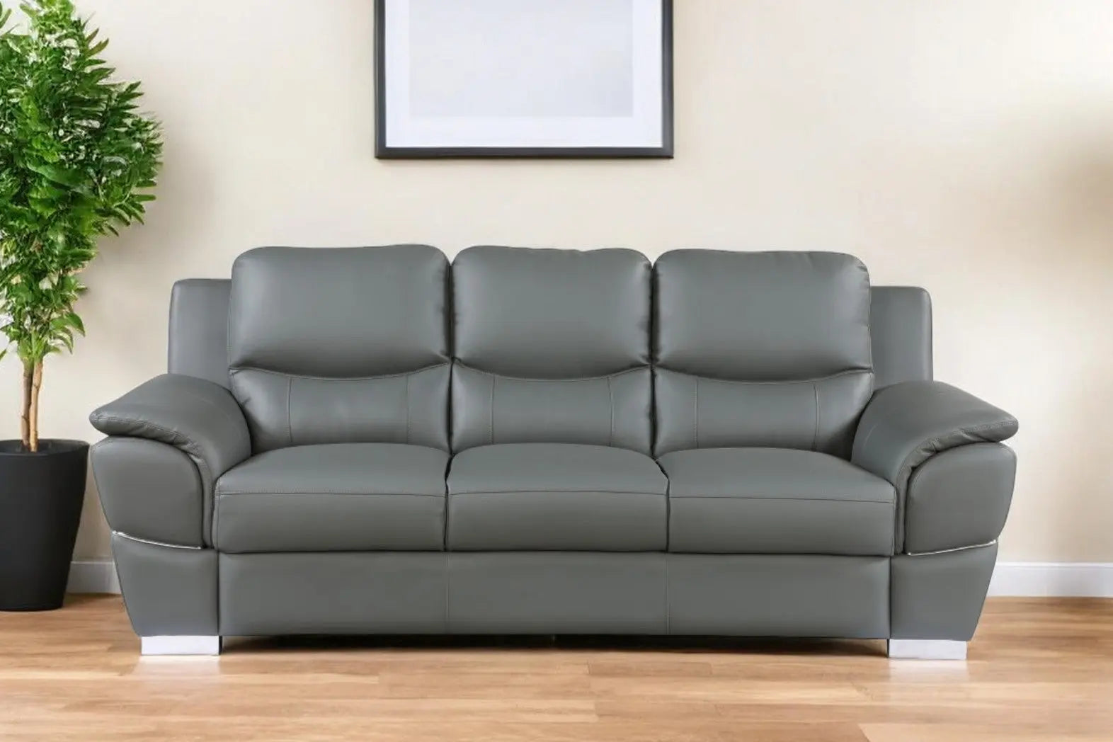 85" Gray Leather Sofa With Silver Legs Homeroots Living Room