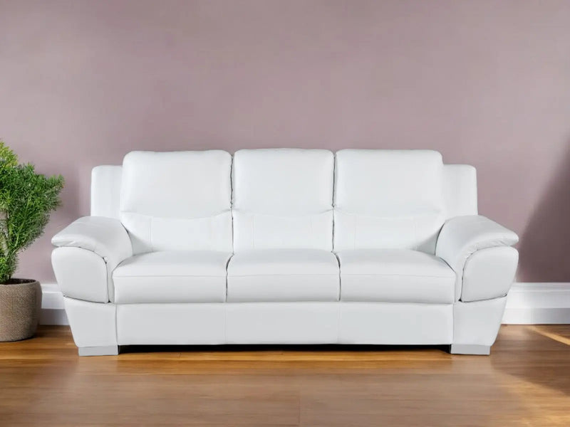 85" White Leather Sofa With Silver Legs Homeroots Living Room