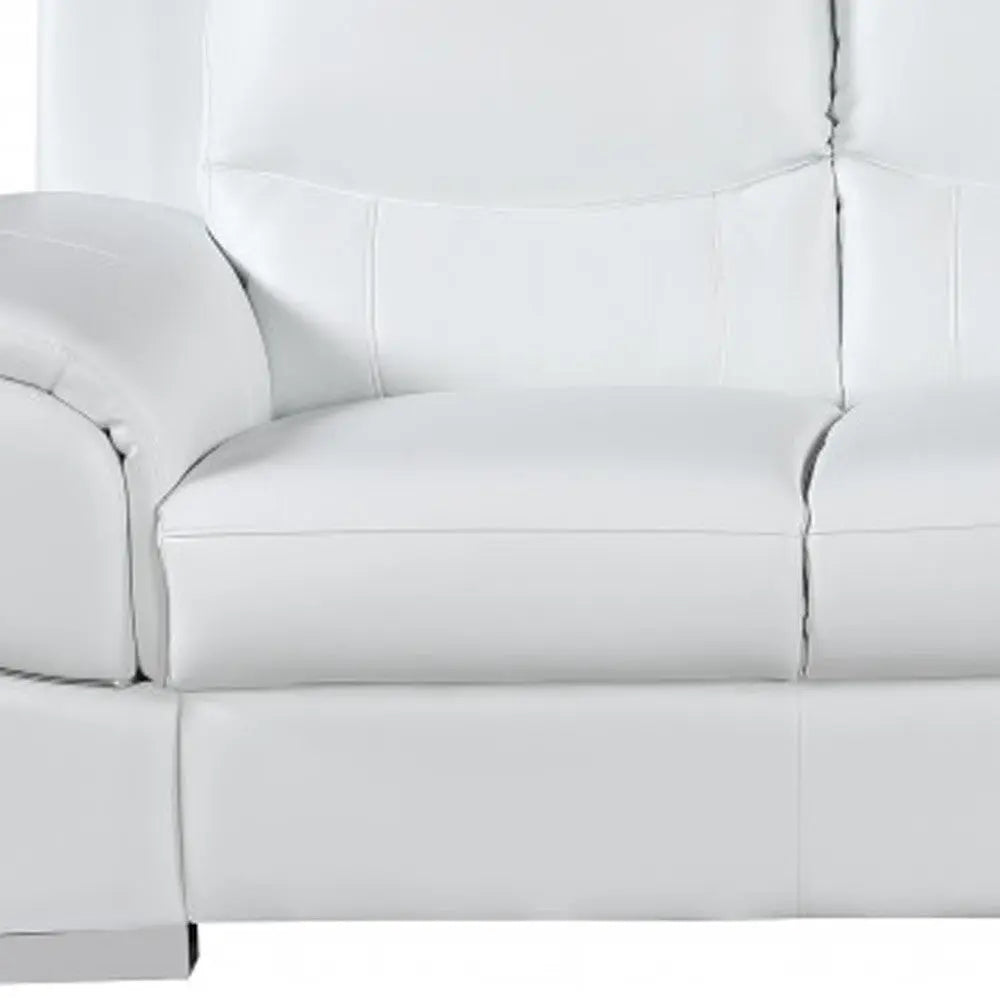 85" White Leather Sofa With Silver Legs Homeroots Living Room