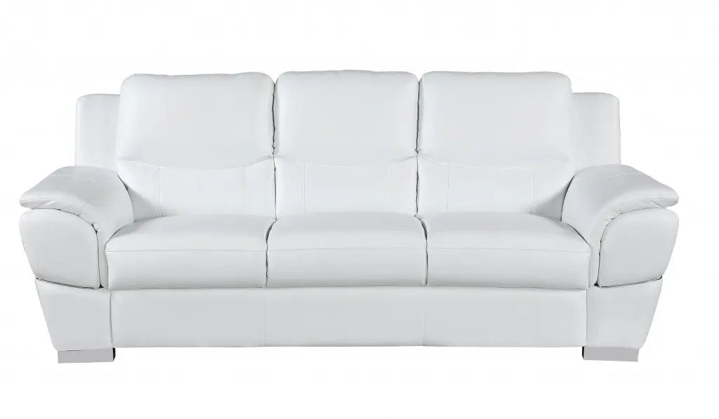 85" White Leather Sofa With Silver Legs Homeroots Living Room